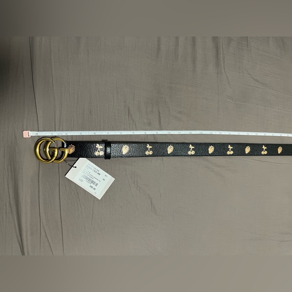 New Gucci Belt GG marmont Belt Black leather belt Cherry Strawberry size 100 - Picture 8 of 10